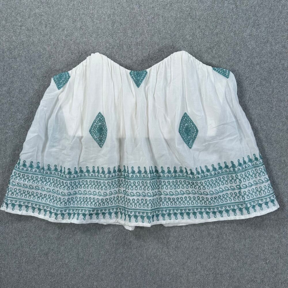 4SI3NNA Corset Strapless Cropped Boho Top Size Small White Metallic Embroidered